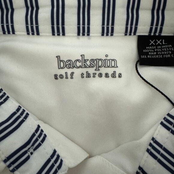 BACKSPIN GOLF THREADS Mens White Navy Knit Stretch Polo Performance NWT 2XL XXL - Picture 4 of 5
